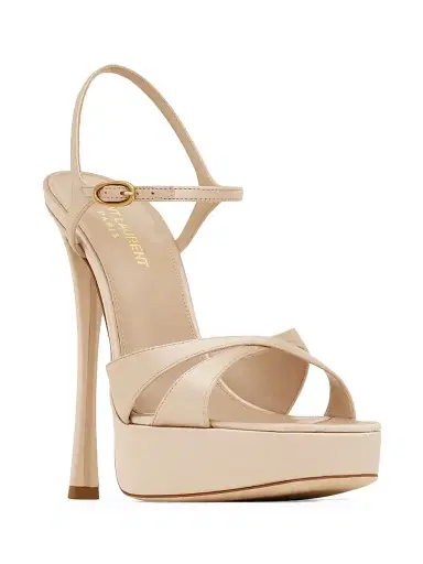 Saint Laurent Women's Debbie Platform Sandals in Satin Crepe - Light Beige | Thumbnail 2
