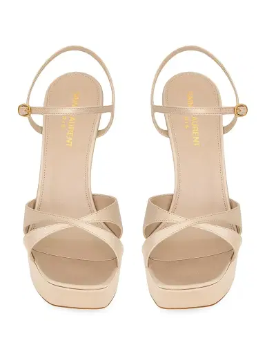Saint Laurent Women's Debbie Platform Sandals in Satin Crepe - Light Beige | Thumbnail 3