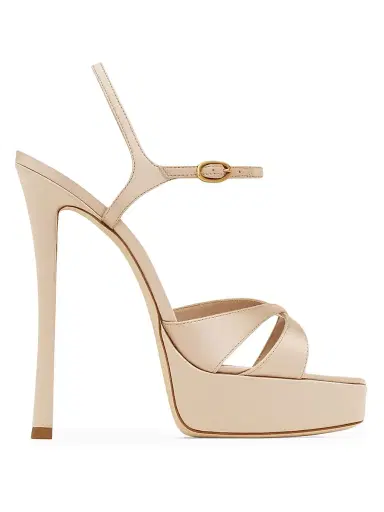 Saint Laurent Women's Debbie Platform Sandals in Satin Crepe - Light Beige | Thumbnail 1