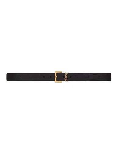 Saint Laurent Men's Grained Leather Logo Belt | Thumbnail 1 Saint Laurent Men's Grained Leather Logo Belt | Thumbnail 1