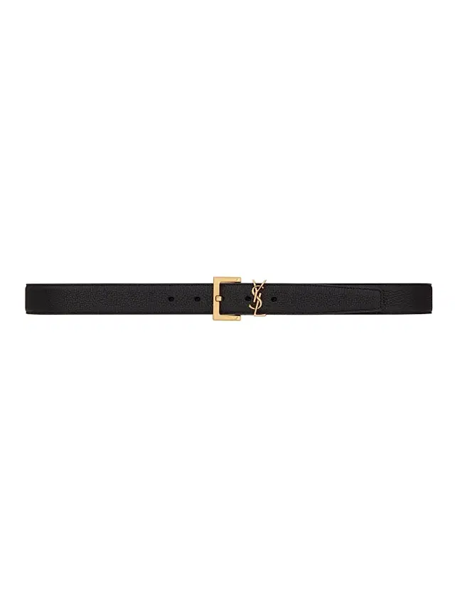 Saint Laurent Men's Grained Leather Logo Belt - Nero