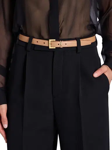 Saint Laurent Women's Cassandre Thin Belt with Square Buckle in Vegetable-tanned Leather - Brown Gold | Thumbnail 2