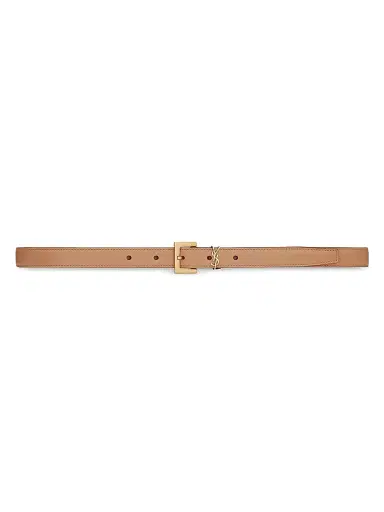 Saint Laurent Women's Cassandre Thin Belt with Square Buckle in Vegetable-tanned Leather - Brown Gold | Thumbnail 1