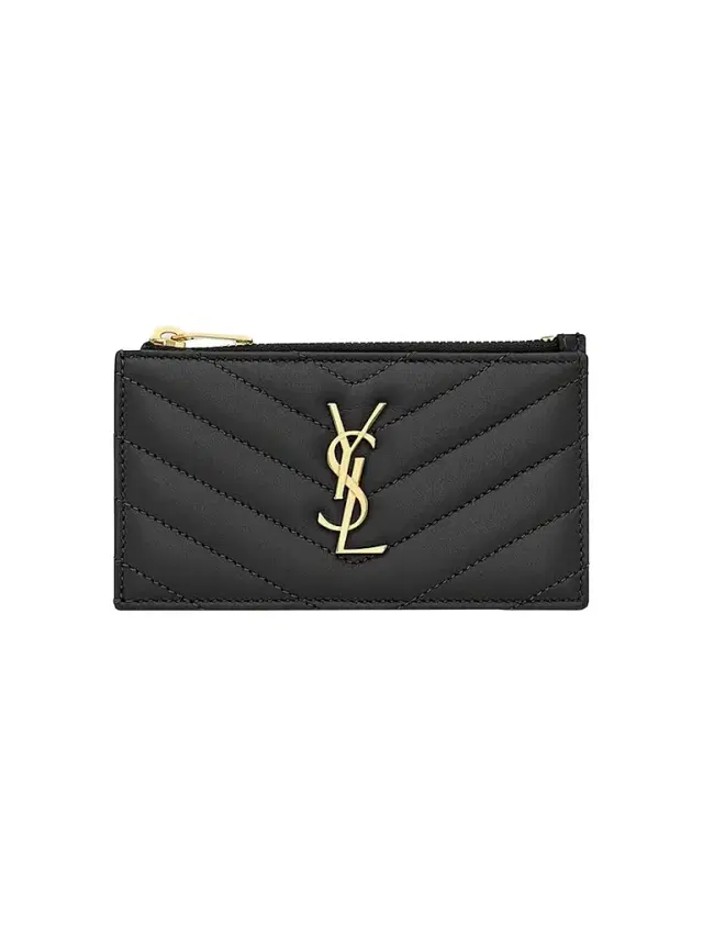 Saint Laurent Women's Cassandre Matelassé Fragments Zipped Card Case - Black