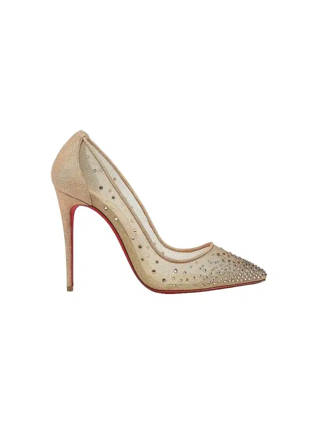 Christian Louboutin Women's Follies 100MM Mesh Strass Pumps - Beige
