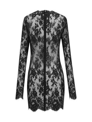 Saint Laurent Women's Long-Sleeve Dress in Chantilly Lace - Black | Thumbnail 2