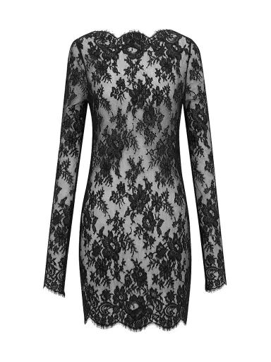 Saint Laurent Women's Long-Sleeve Dress in Chantilly Lace - Black | Thumbnail 1