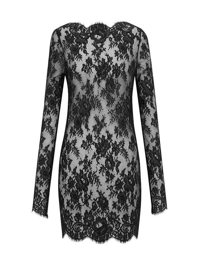 Women's Long-Sleeve Dress in Chantilly Lace - Black