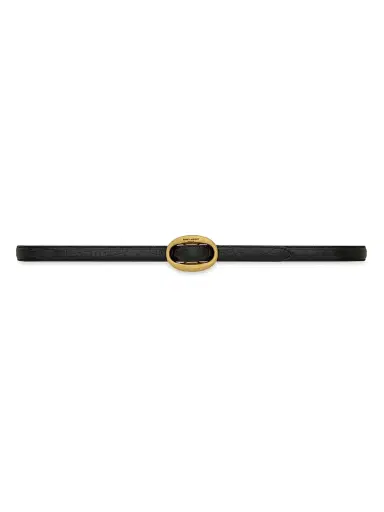 Saint Laurent Women's Oval Buckle Thin Belt In Crocodile Embossed Leather - Black - Size 26 | Thumbnail 1