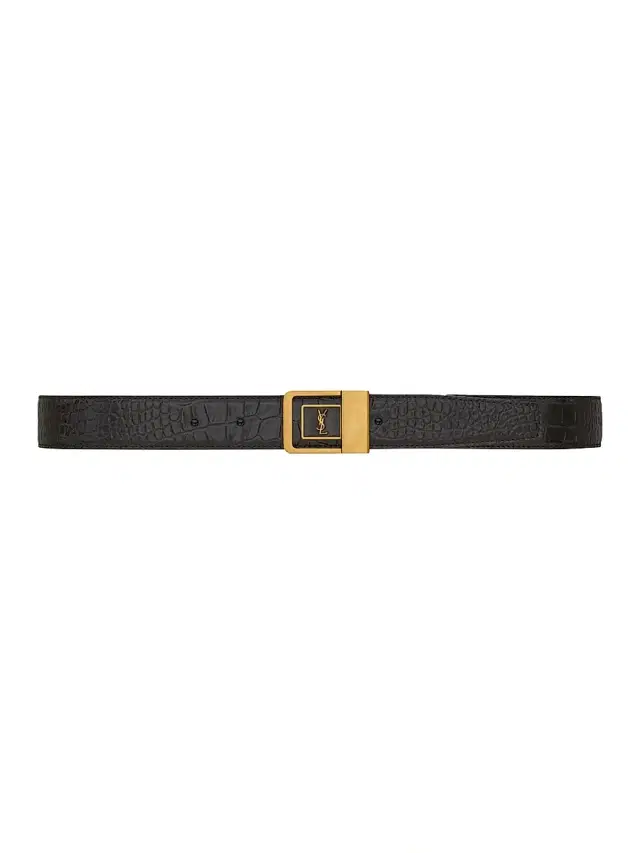 Women's LA 66 Buckle Belt in Crocodile-Embossed Leather - Fondente