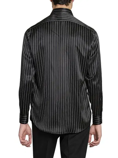 Saint Laurent Men's Shirt in Striped Silk Satin - Black Craie - Size 14.5 | Thumbnail 6