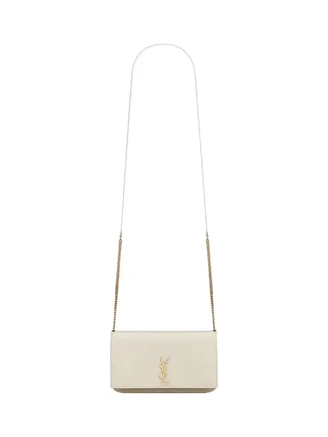 Saint Laurent Women's Cassandre Phone Holder with Strap in Smooth Leather - Blanc Vintage