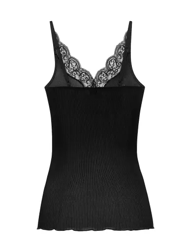 Saint Laurent Women's Laced Tank Top in Ribbed Silk Jersey | Thumbnail 2 Saint Laurent Women's Laced Tank Top in Ribbed Silk Jersey | Thumbnail 2