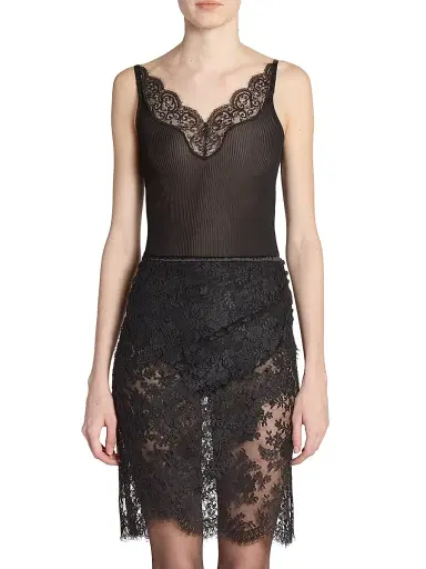 Saint Laurent Women's Laced Tank Top in Ribbed Silk Jersey | Thumbnail 4 Saint Laurent Women's Laced Tank Top in Ribbed Silk Jersey | Thumbnail 4