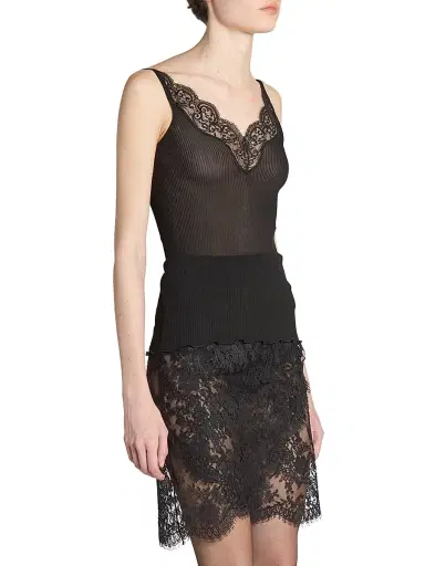 Saint Laurent Women's Laced Tank Top in Ribbed Silk Jersey | Thumbnail 5 Saint Laurent Women's Laced Tank Top in Ribbed Silk Jersey | Thumbnail 5