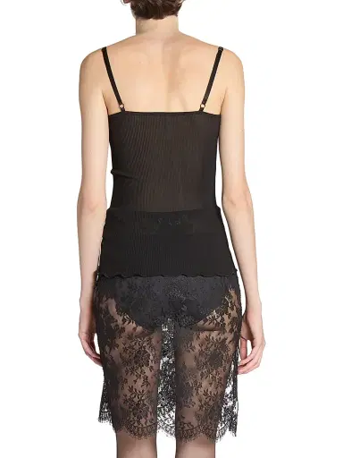 Saint Laurent Women's Laced Tank Top in Ribbed Silk Jersey | Thumbnail 6 Saint Laurent Women's Laced Tank Top in Ribbed Silk Jersey | Thumbnail 6