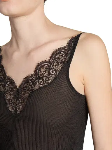 Saint Laurent Women's Laced Tank Top in Ribbed Silk Jersey | Thumbnail 7 Saint Laurent Women's Laced Tank Top in Ribbed Silk Jersey | Thumbnail 7