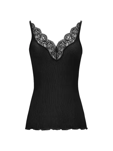 Saint Laurent Women's Laced Tank Top in Ribbed Silk Jersey | Thumbnail 1 Saint Laurent Women's Laced Tank Top in Ribbed Silk Jersey | Thumbnail 1