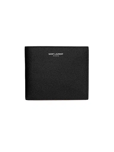 Saint Laurent Men's East West Wallet In Grain De Poudre Embossed Leather - Black | Thumbnail 1