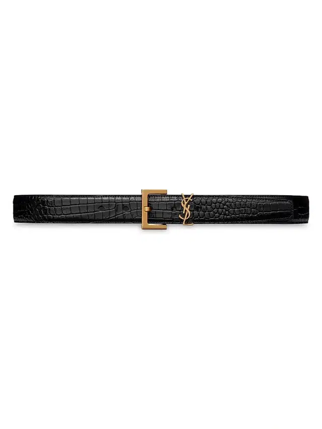 Women's Cassandre Belt With Square Buckle In Crocodile Embossed Leather - Nero