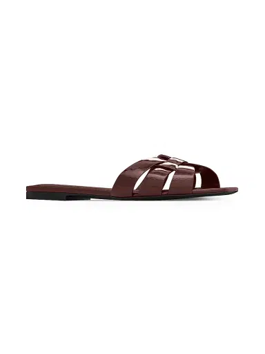 Saint Laurent Women's Tribute Flat Mules in Patent Leather - Barolo | Thumbnail 2