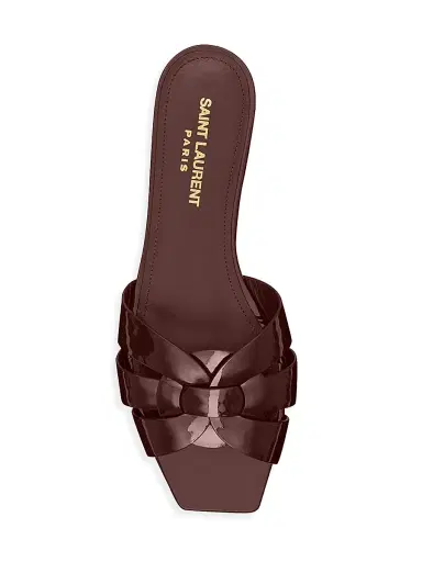 Saint Laurent Women's Tribute Flat Mules in Patent Leather - Barolo | Thumbnail 4