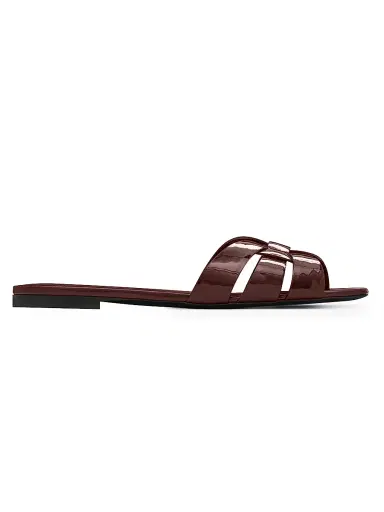 Saint Laurent Women's Tribute Flat Mules in Patent Leather - Barolo | Thumbnail 1
