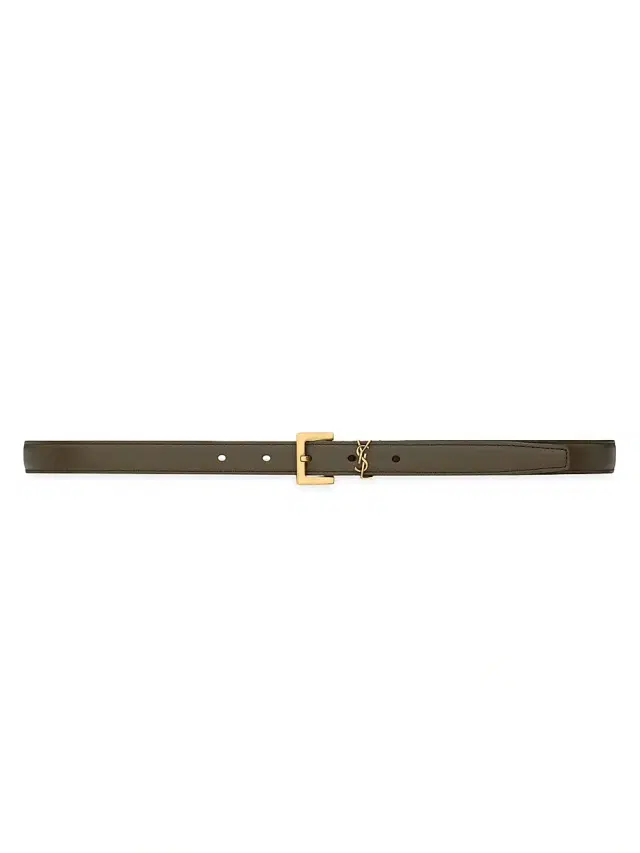 Saint Laurent Women's Cassandre Thin Belt with Square Buckle in Smooth Leather - Artichocke Green