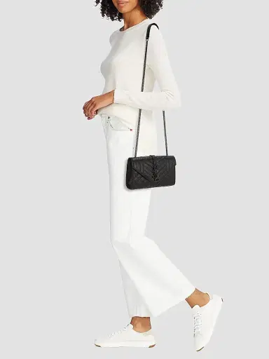 Saint Laurent Women's Envelope Bag In Mix Matelassé Grain De Poudre Embossed Leather - Nero | Thumbnail 2