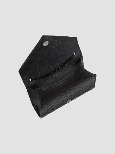 Saint Laurent Women's Envelope Bag In Mix Matelassé Grain De Poudre Embossed Leather - Nero | Thumbnail 3