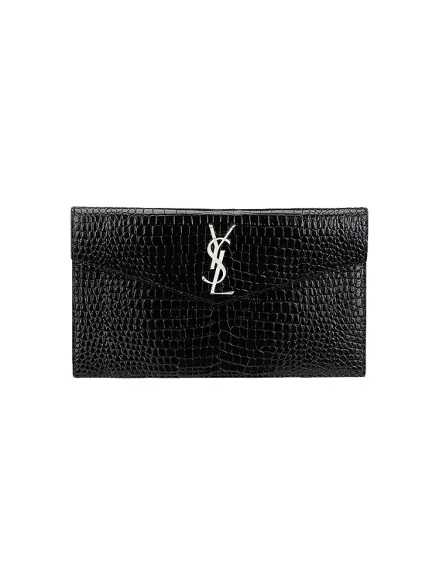 Saint Laurent Women's Uptown Pouch In Crocodile Embossed Shiny Leather - Nero