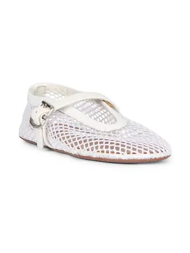Alaïa Women's Ballerina Strap Fishnet Flats - Blanc Optique | Thumbnail 2