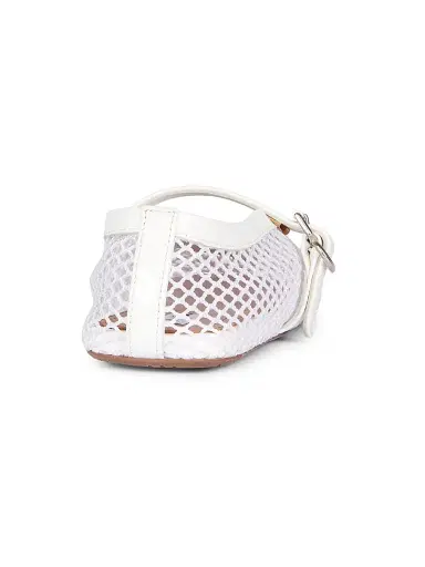 Alaïa Women's Ballerina Strap Fishnet Flats - Blanc Optique | Thumbnail 3