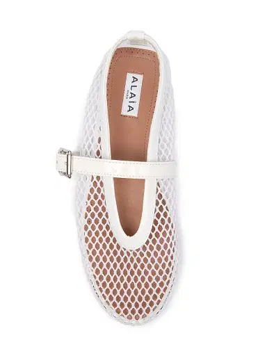 Alaïa Women's Ballerina Strap Fishnet Flats - Blanc Optique | Thumbnail 4