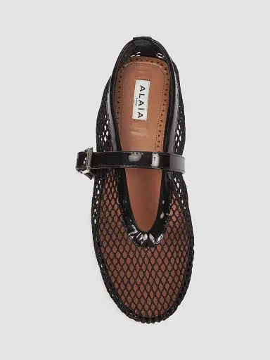 Alaïa Women's Ballerina Strap Fishnet Flats - Blanc Optique | Thumbnail 10