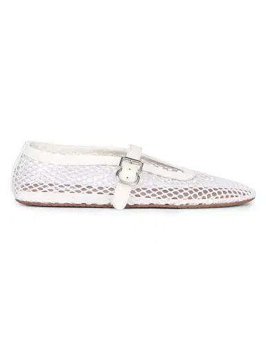 Alaïa Women's Ballerina Strap Fishnet Flats - Blanc Optique | Thumbnail 1
