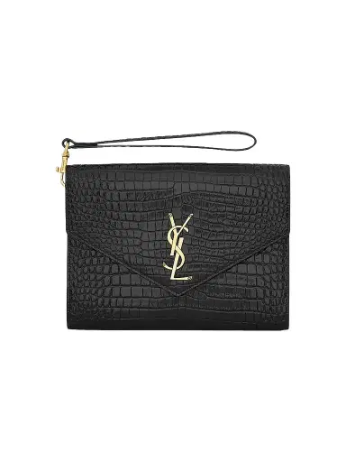Saint Laurent Women's Cassandre Flap Pouch in Crocodile-Embossed Shiny Leather | Thumbnail 1 Saint Laurent Women's Cassandre Flap Pouch in Crocodile-Embossed Shiny Leather | Thumbnail 1