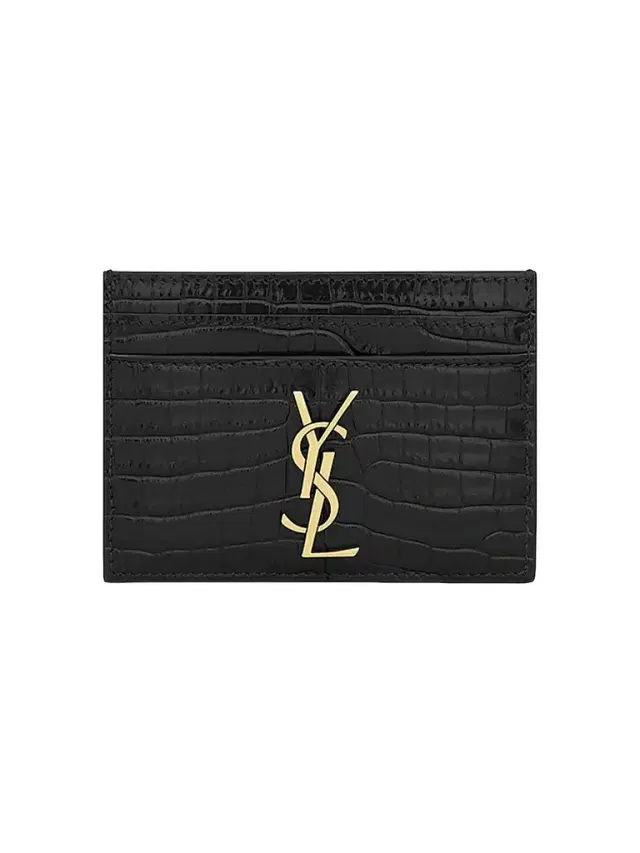 Saint Laurent Women's Cassandre  Card Case in Crocodile-Embossed Shiny Leather - Nero