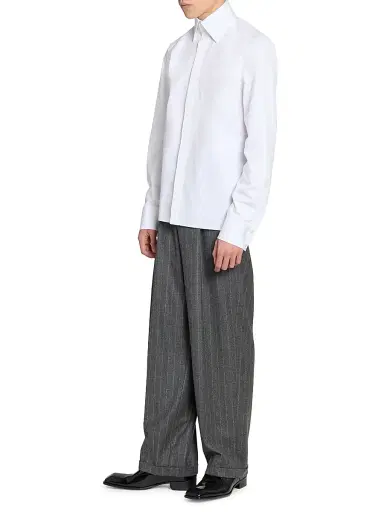 Saint Laurent Men's Cassandre Shirt in Cotton Poplin - Blanc | Thumbnail 3 Saint Laurent Men's Cassandre Shirt in Cotton Poplin - Blanc | Thumbnail 3