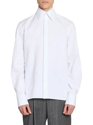 Saint Laurent Men's Cassandre Shirt in Cotton Poplin - Blanc | Thumbnail 4 Saint Laurent Men's Cassandre Shirt in Cotton Poplin - Blanc | Thumbnail 4