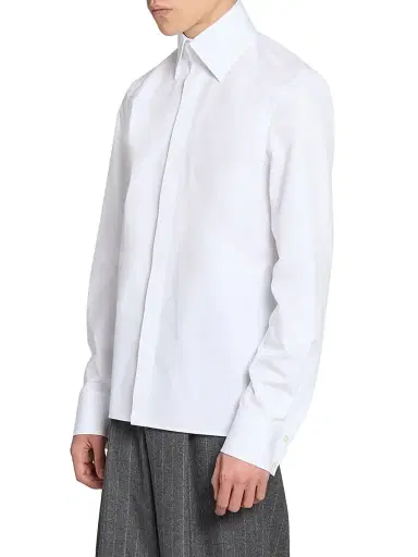 Saint Laurent Men's Cassandre Shirt in Cotton Poplin - Blanc | Thumbnail 5 Saint Laurent Men's Cassandre Shirt in Cotton Poplin - Blanc | Thumbnail 5