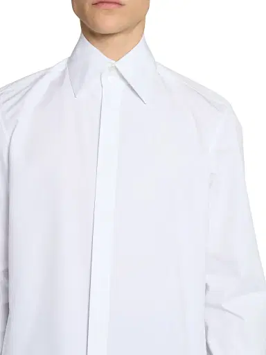 Saint Laurent Men's Cassandre Shirt in Cotton Poplin - Blanc | Thumbnail 7 Saint Laurent Men's Cassandre Shirt in Cotton Poplin - Blanc | Thumbnail 7