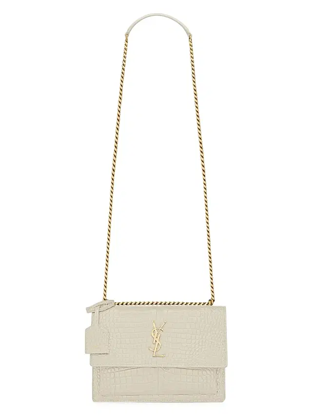 Saint Laurent Women's  Sunset Croc-Embossed Leather Shoulder Bag - Blanc Vintage