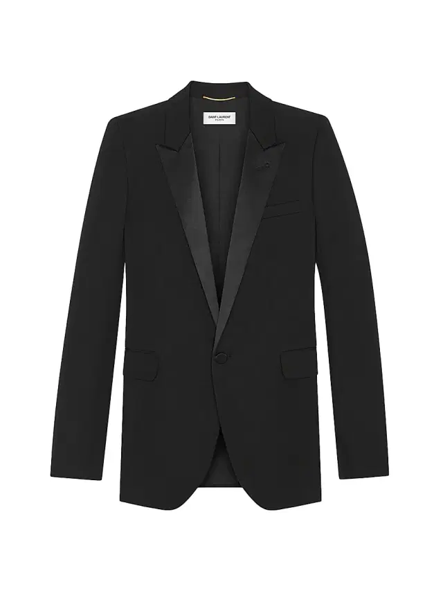 Women's Tube Tuxedo Jacket in Grain De Poudre - Noir