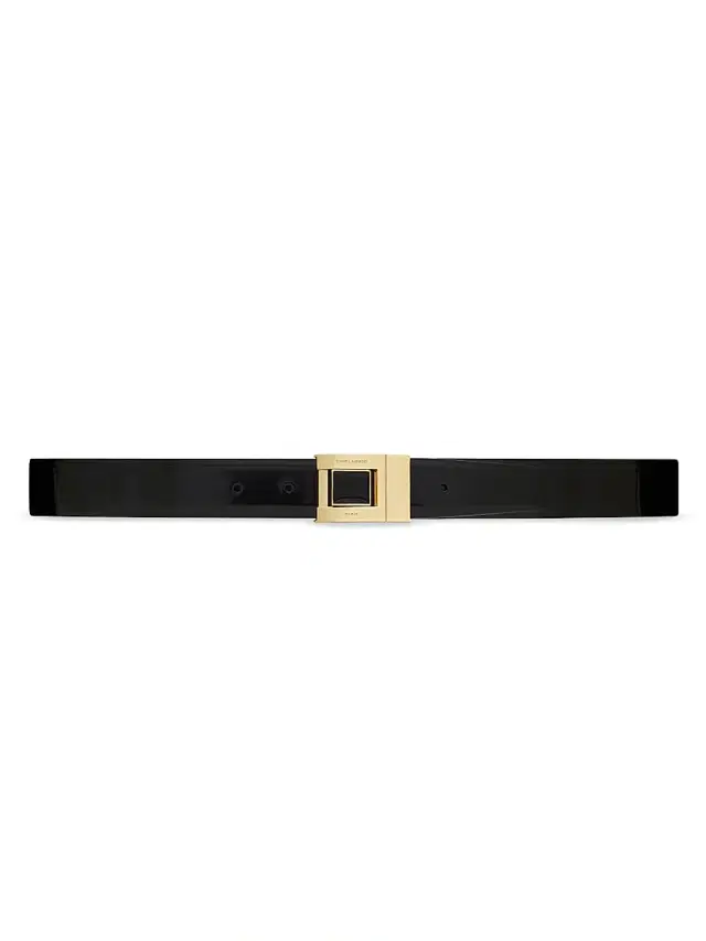 Women's Buckle Belt in Shiny Leather - Black
