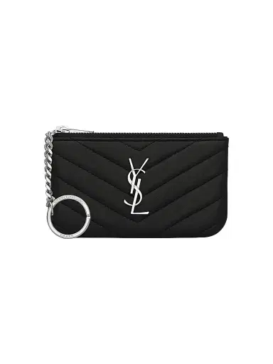 Saint Laurent Women's Cassandre Matelassé Key Pouch In Grain De Poudre Embossed Leather | Thumbnail 1