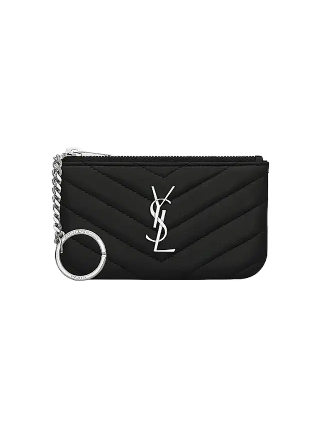 Saint Laurent Women's Cassandre Matelassé Key Pouch In Grain De Poudre Embossed Leather - Black
