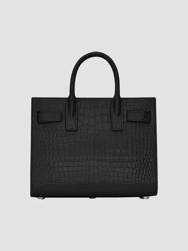 Saint Laurent Women's Sac De Jour Nano Top Handle Bag In Embossed Crocodile Shiny Leather - Black | Thumbnail 3