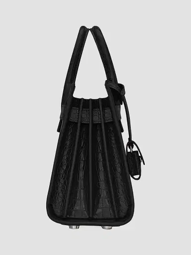 Saint Laurent Women's Sac De Jour Nano Top Handle Bag In Embossed Crocodile Shiny Leather - Black | Thumbnail 4