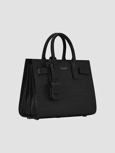 Saint Laurent Women's Sac De Jour Nano Top Handle Bag In Embossed Crocodile Shiny Leather - Black | Thumbnail 6